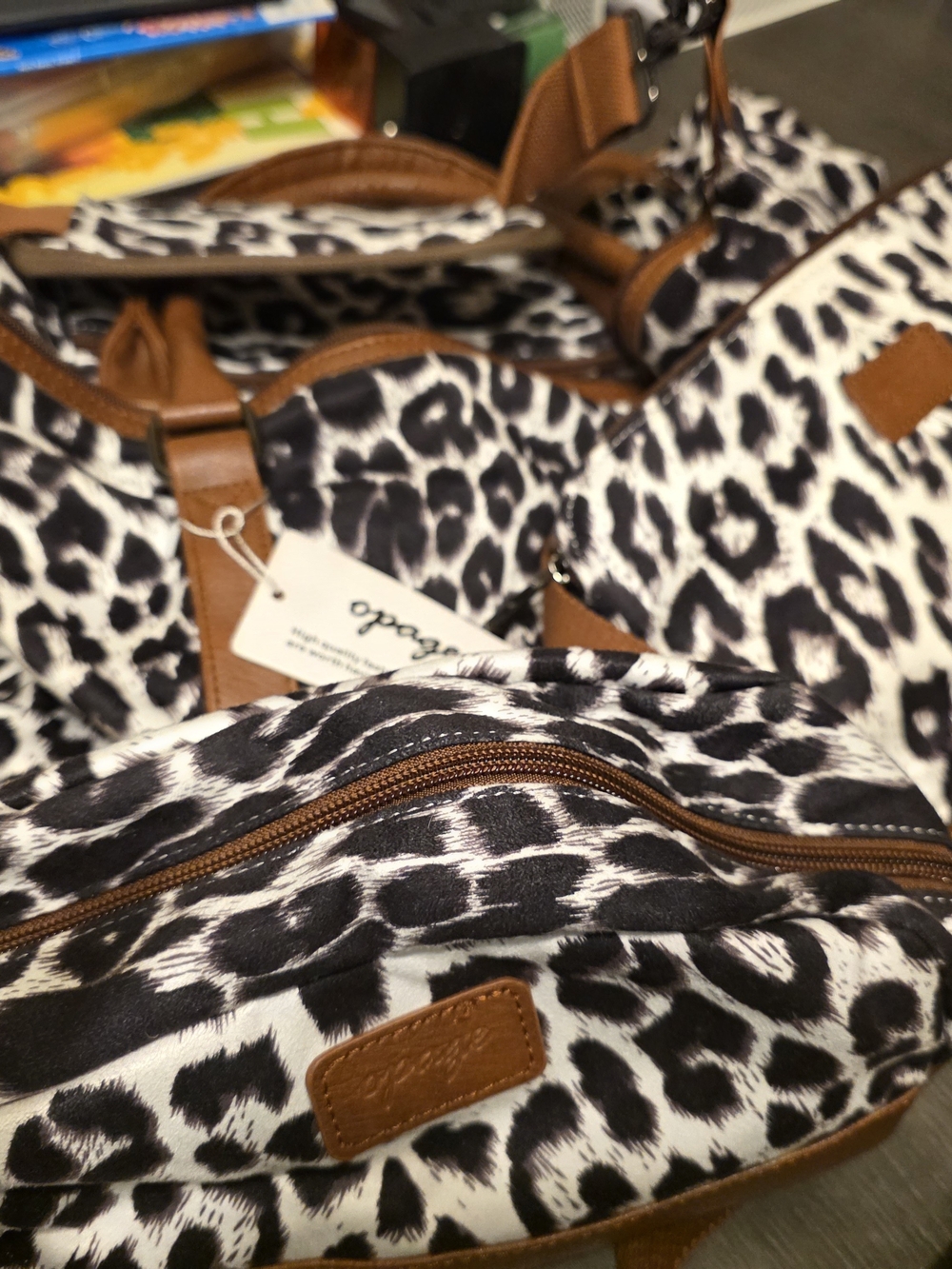 Leopard Print Travel Tote with Brown Trim